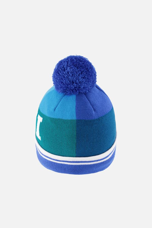 Winter Knit Hat With Pompom Dark Blue And Turquoise