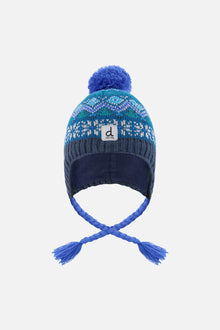 Bonnet d'hiver péruvien en tricot avec pompom turquoise foncé