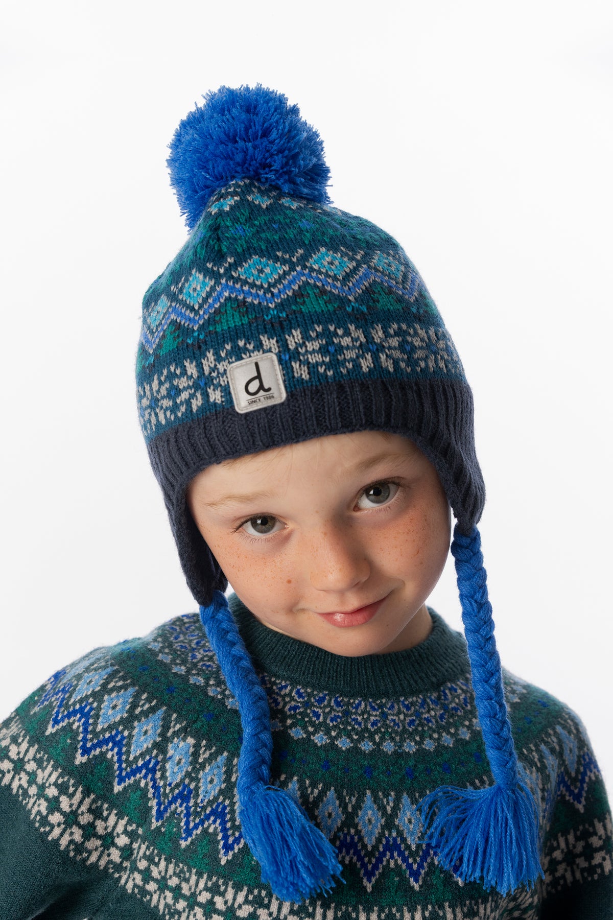 Winter Peruvian Knit Hat With Pompom Dark Turquoise