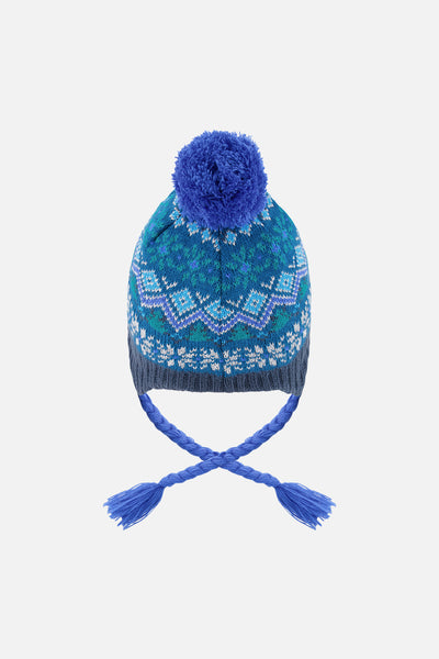 Winter Peruvian Knit Hat With Pompom Dark Turquoise