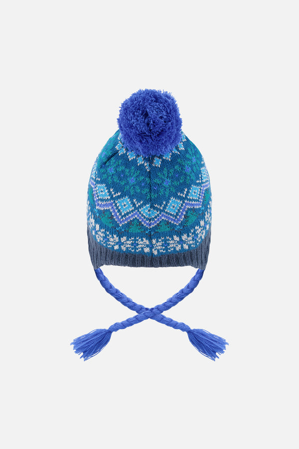 Winter Peruvian Knit Hat With Pompom Dark Turquoise