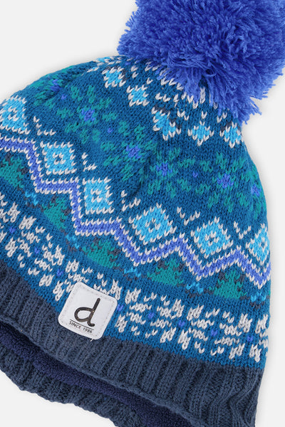 Winter Peruvian Knit Hat With Pompom Dark Turquoise