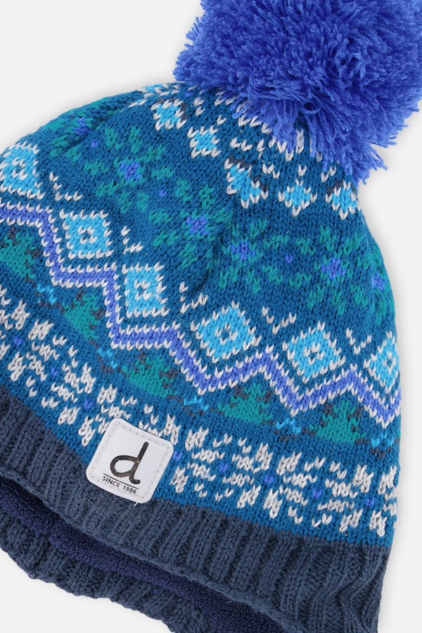 Winter Peruvian Knit Hat With Pompom Dark Turquoise