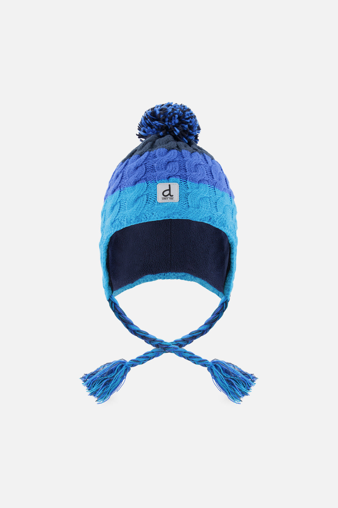 Bonnet d'hiver péruvien en tricot avec pompom bleu foncé