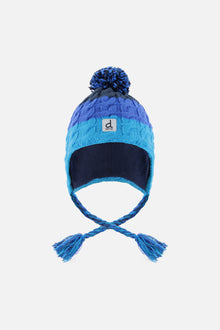 Bonnet d'hiver péruvien en tricot avec pompom bleu foncé