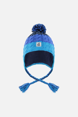 Bonnet d'hiver péruvien en tricot avec pompom bleu foncé