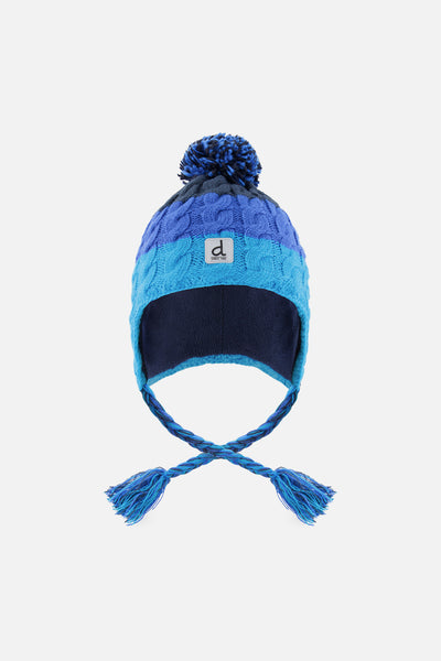 Bonnet d'hiver péruvien en tricot avec pompom bleu foncé