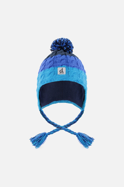Bonnet d'hiver péruvien en tricot avec pompom bleu foncé