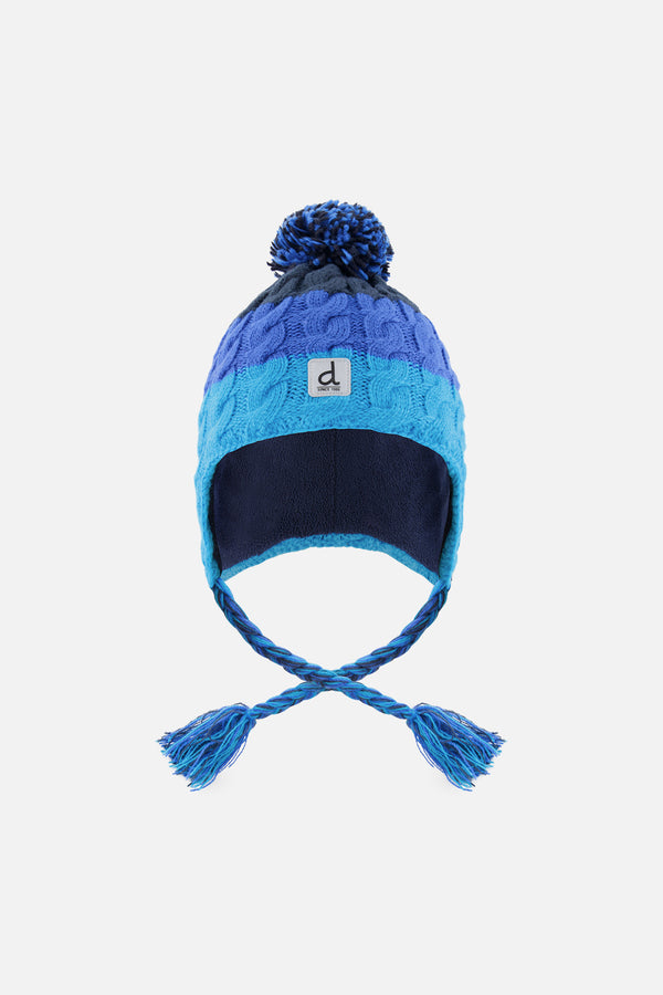 Bonnet d'hiver péruvien en tricot avec pompom bleu foncé