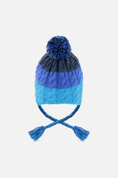 Bonnet d'hiver péruvien en tricot avec pompom bleu foncé