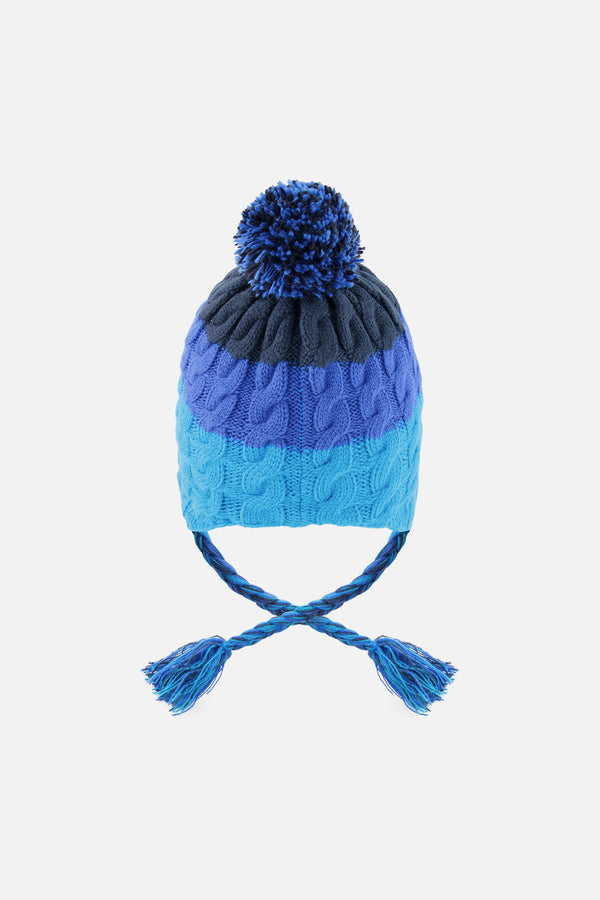 Bonnet d'hiver péruvien en tricot avec pompom bleu foncé