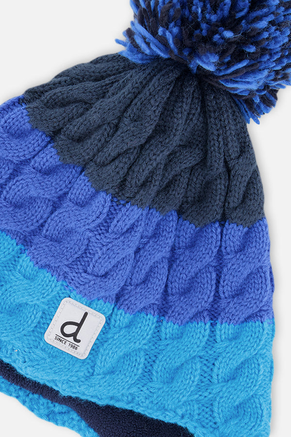 Bonnet d'hiver péruvien en tricot avec pompom bleu foncé