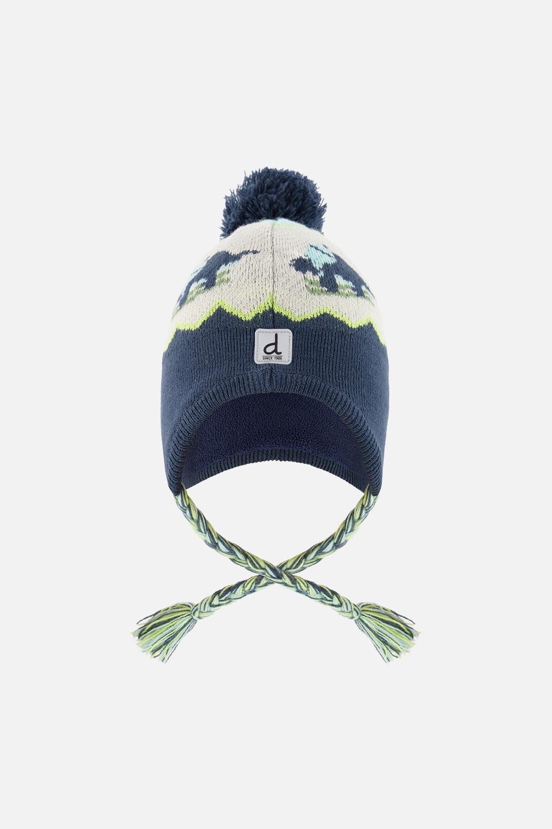 Winter Peruvian Dino Knit Hat With Pompom Dark Turquoise