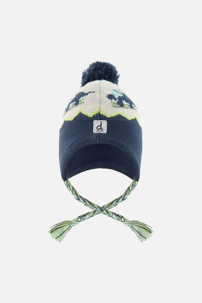 Winter Peruvian Dino Knit Hat With Pompom Dark Turquoise