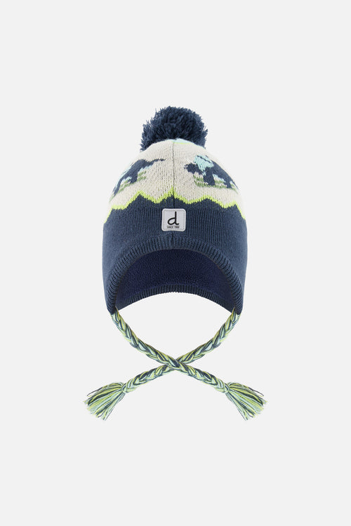 Bonnet d'hiver péruvien en tricot dinos avec pompom turquoise foncé