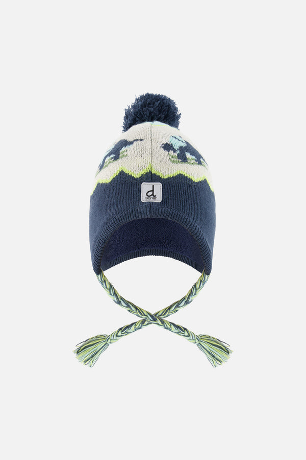 Winter Peruvian Dino Knit Hat With Pompom Dark Turquoise