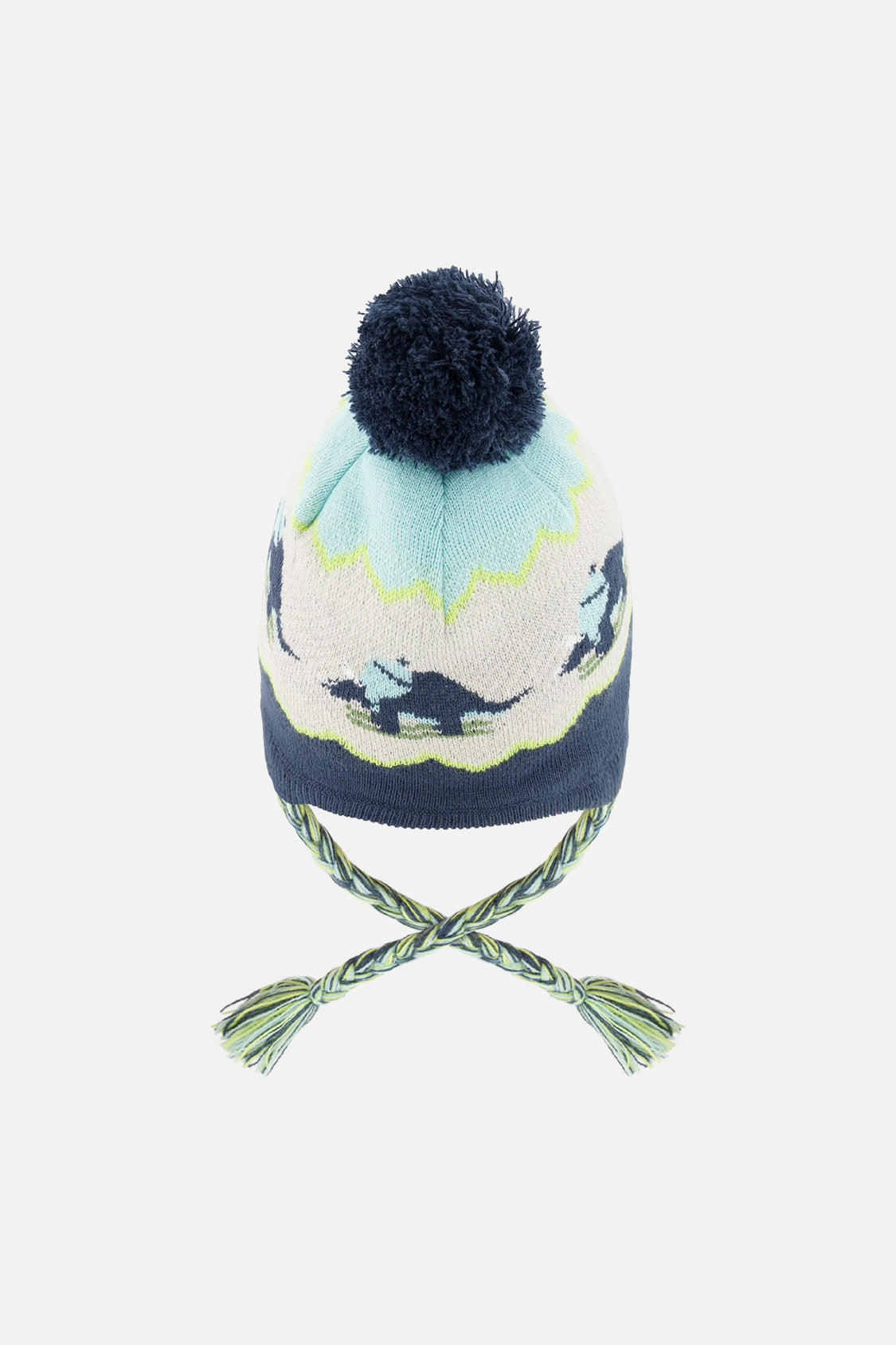 Winter Peruvian Dino Knit Hat With Pompom Dark Turquoise