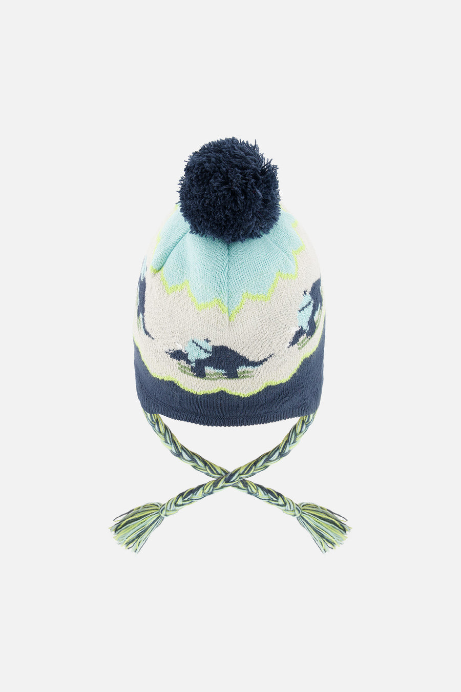 Winter Peruvian Dino Knit Hat With Pompom Dark Turquoise