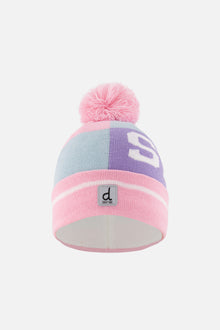Bonnet d'hiver en tricot avec pompom bleu clair et rose clair
