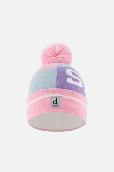 Winter Knit Hat With Pompom Light Blue And Light Pink