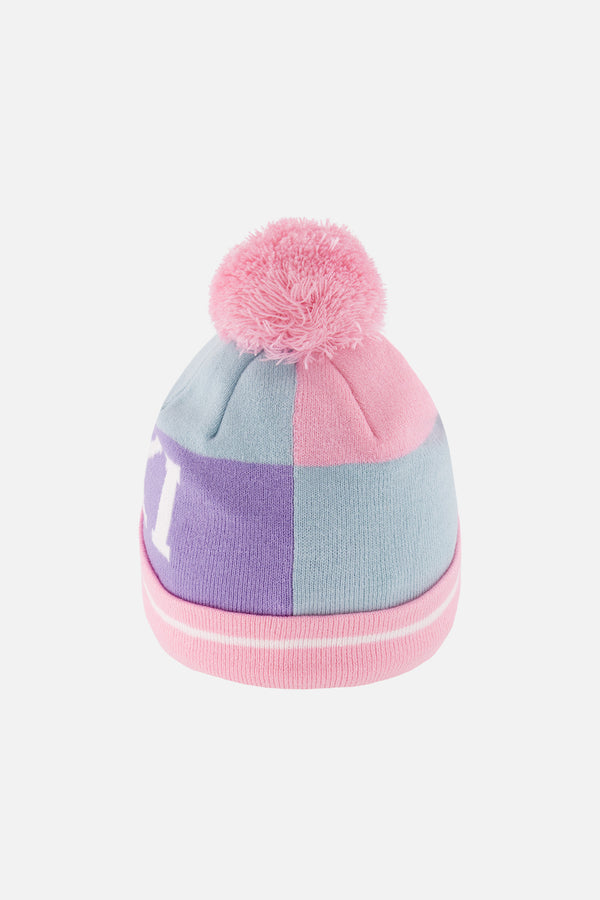 Winter Knit Hat With Pompom Light Blue And Light Pink