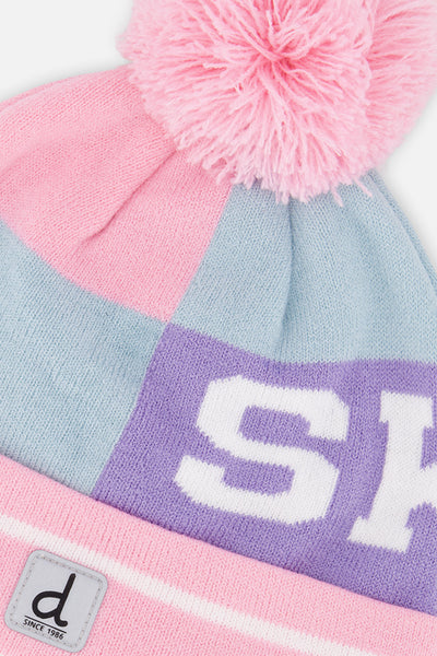 Winter Knit Hat With Pompom Light Blue And Light Pink