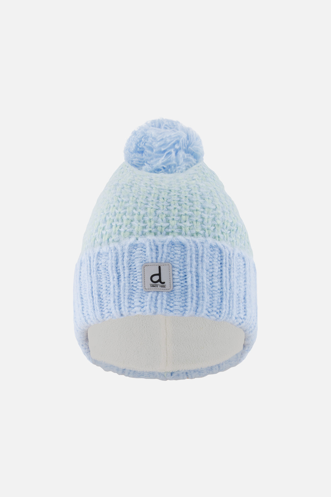 Winter Knit Hat With Pompom Blue Green