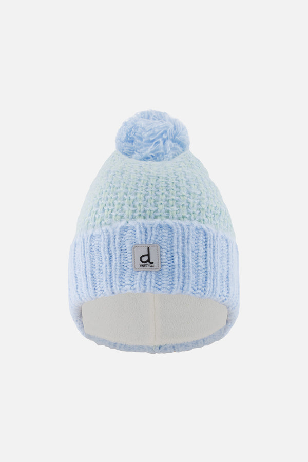 Winter Knit Hat With Pompom Blue Green