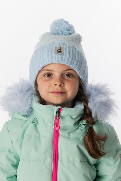 Winter Knit Hat With Pompom Blue Green