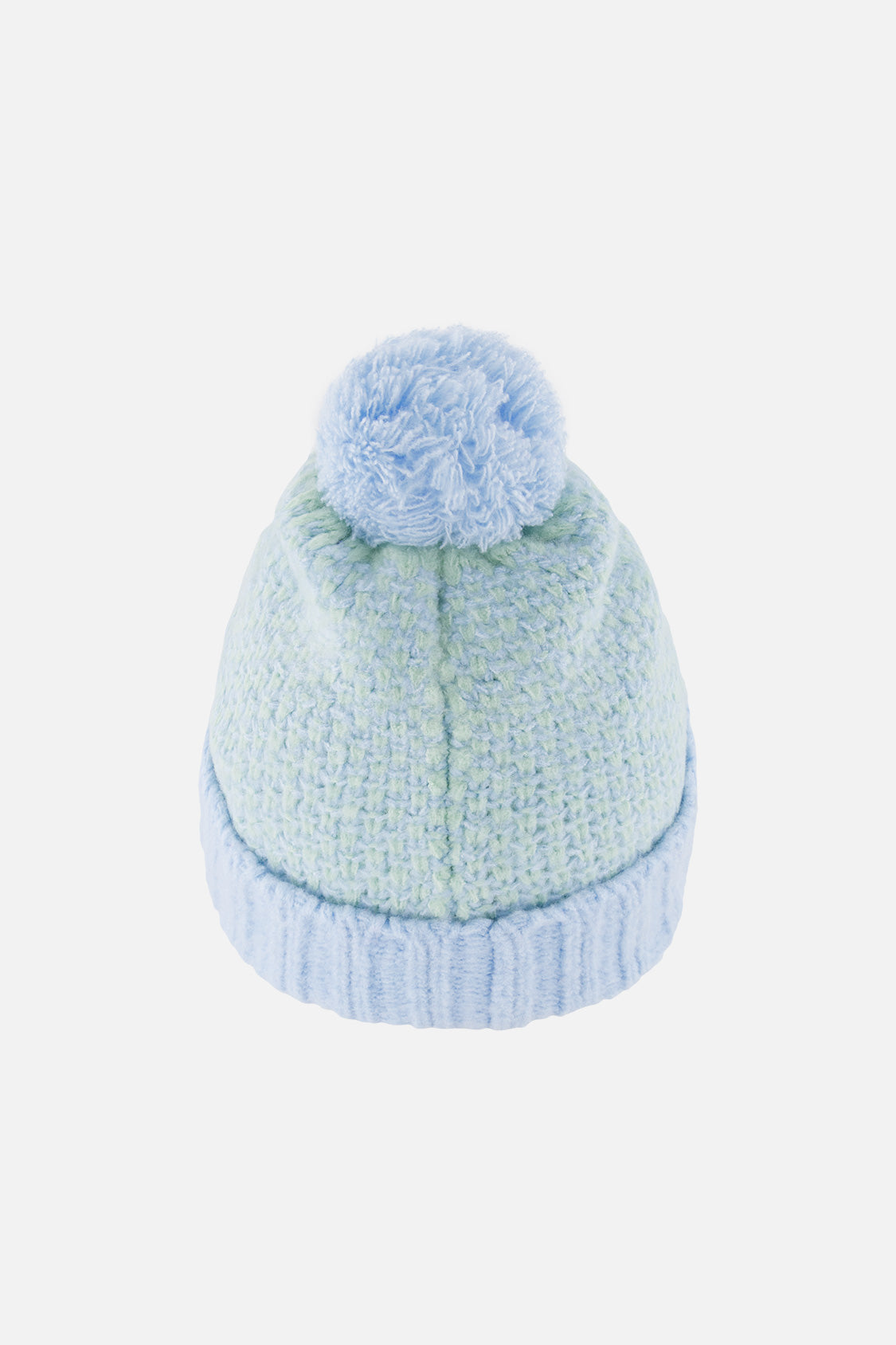 Winter Knit Hat With Pompom Blue Green