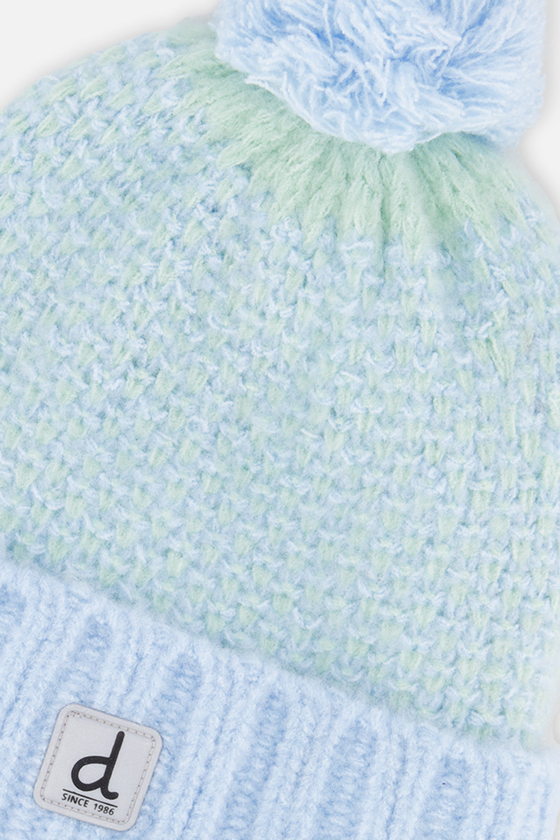 Winter Knit Hat With Pompom Blue Green
