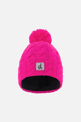 Winter Knit Hat With Pompom Bright Pink