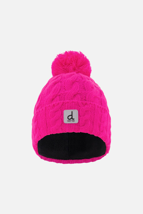 Bonnet d'hiver en tricot avec pompom rose vif