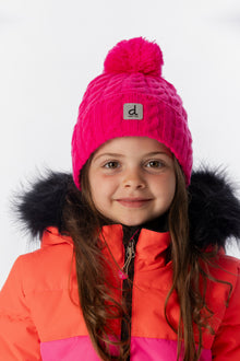 Winter Knit Hat With Pompom Bright Pink