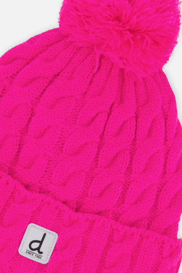 Bonnet d'hiver en tricot avec pompom rose vif