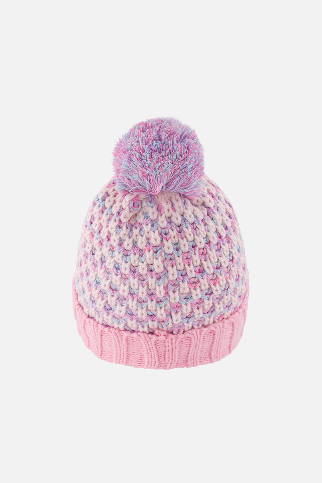 Winterstrickmütze mit Bommel in Altrosa und Hellblau