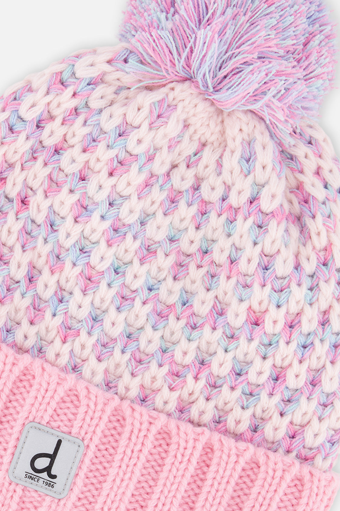 Winterstrickmütze mit Bommel in Altrosa und Hellblau