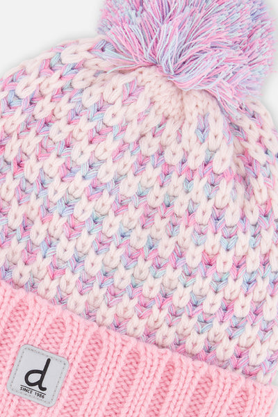 Winterstrickmütze mit Bommel in Altrosa und Hellblau