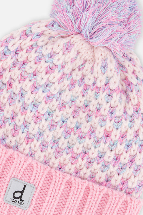 Winterstrickmütze mit Bommel in Altrosa und Hellblau