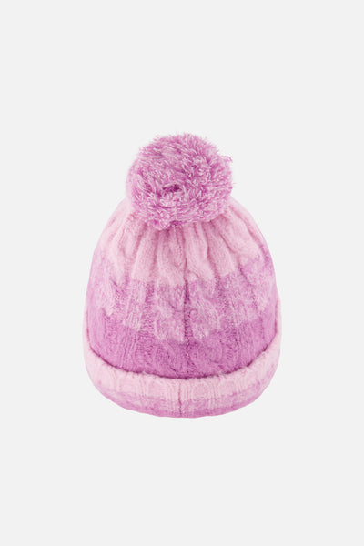 Bonnet d'hiver en tricot avec pompom violet rosé