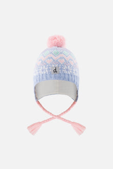 Bonnet d'hiver péruvien en tricot avec pompom bleu clair