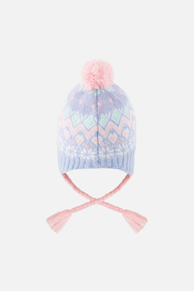 Bonnet d'hiver péruvien en tricot avec pompom bleu clair