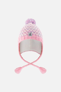 Winter Peruvian Knit Hat With Pompom Dusty Pink And Light Blue