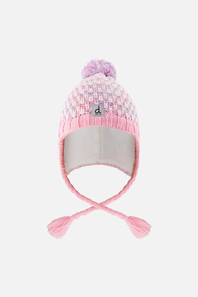 Bonnet d'hiver péruvien en tricot avec pompom vieux rose et bleu clair