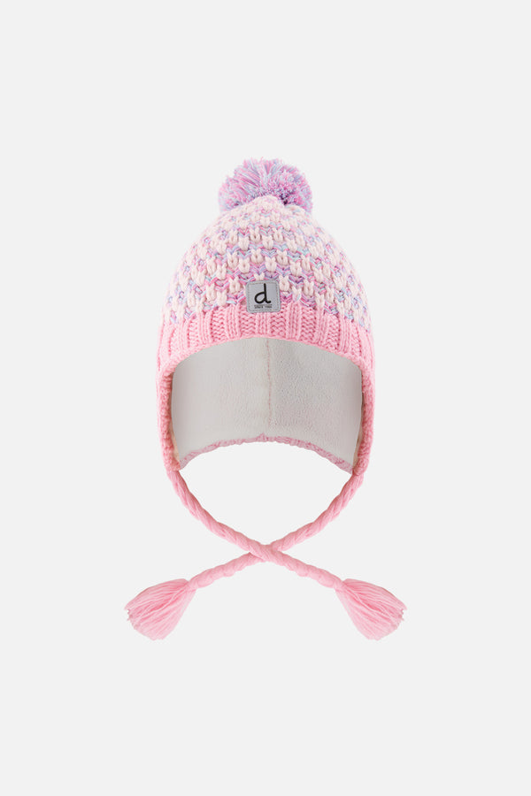 Bonnet d'hiver péruvien en tricot avec pompom vieux rose et bleu clair