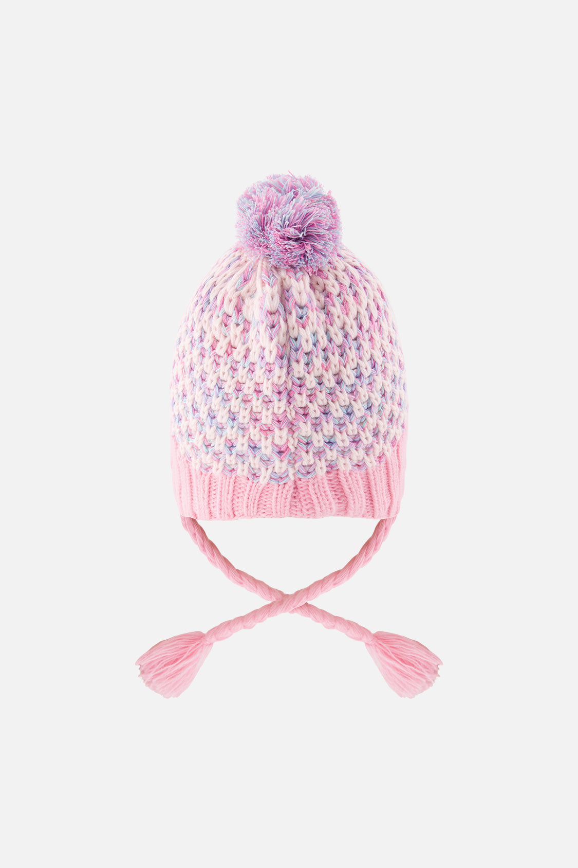 Bonnet d'hiver péruvien en tricot avec pompom vieux rose et bleu clair