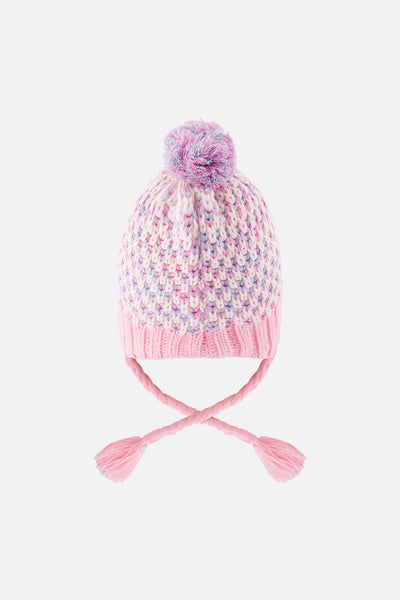 Bonnet d'hiver péruvien en tricot avec pompom vieux rose et bleu clair