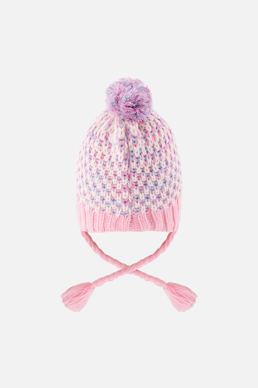 Bonnet d'hiver péruvien en tricot avec pompom vieux rose et bleu clair