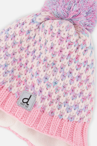 Bonnet d'hiver péruvien en tricot avec pompom vieux rose et bleu clair