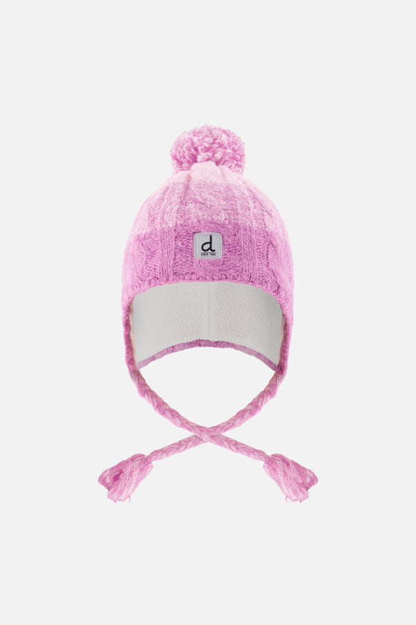 Bonnet d'hiver péruvien en tricot avec pompom violet rosé